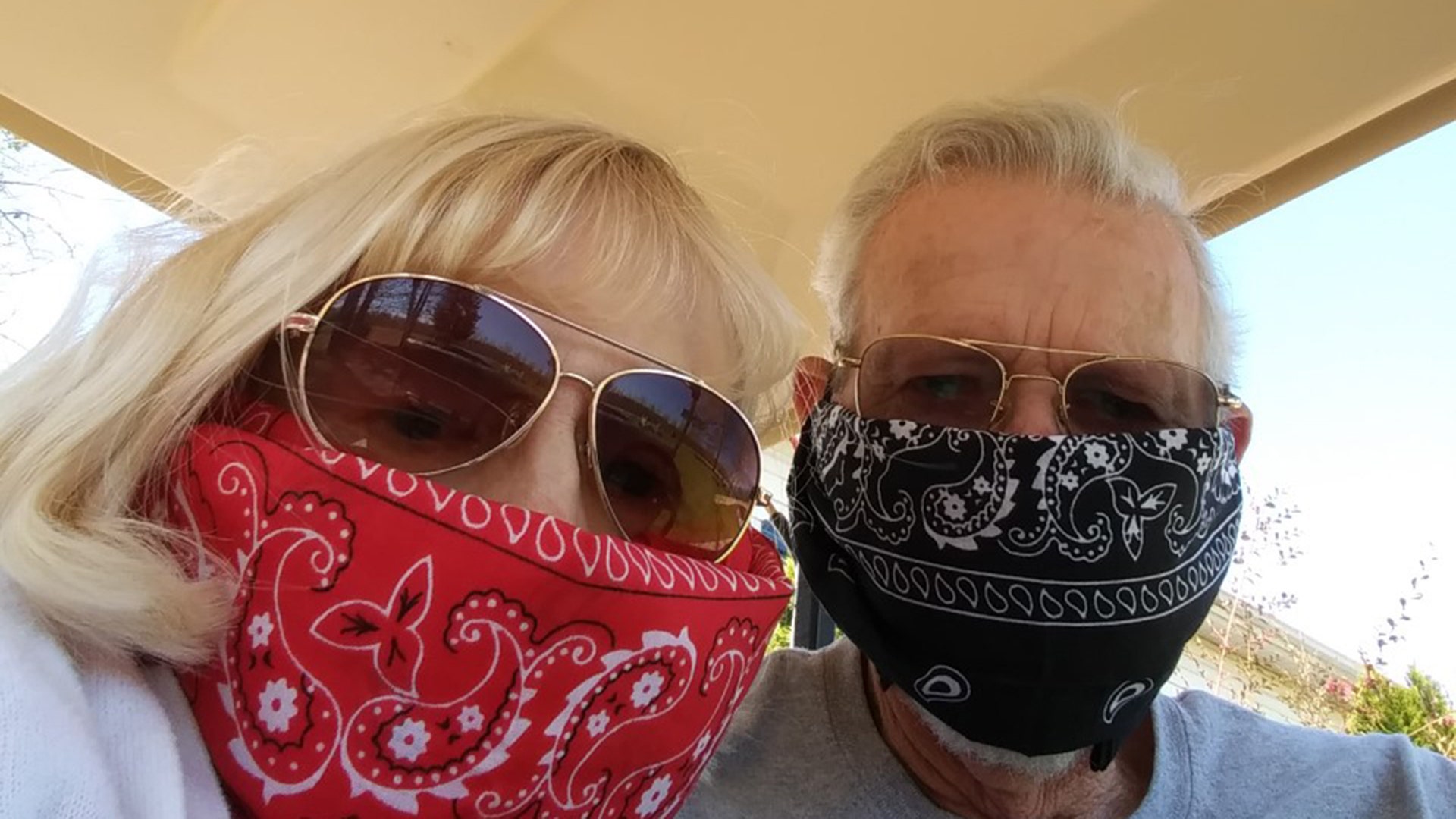 Dave (74) and Lee (70) Hoaglan getting out in our sparsely populated neighborhood for the 1st time in a week. Sporting our home made masks using whatever materials we had. We are told in Psalm 46:10 to be still and know that I am God. This virus will be defeated, our job is to stay faithful.