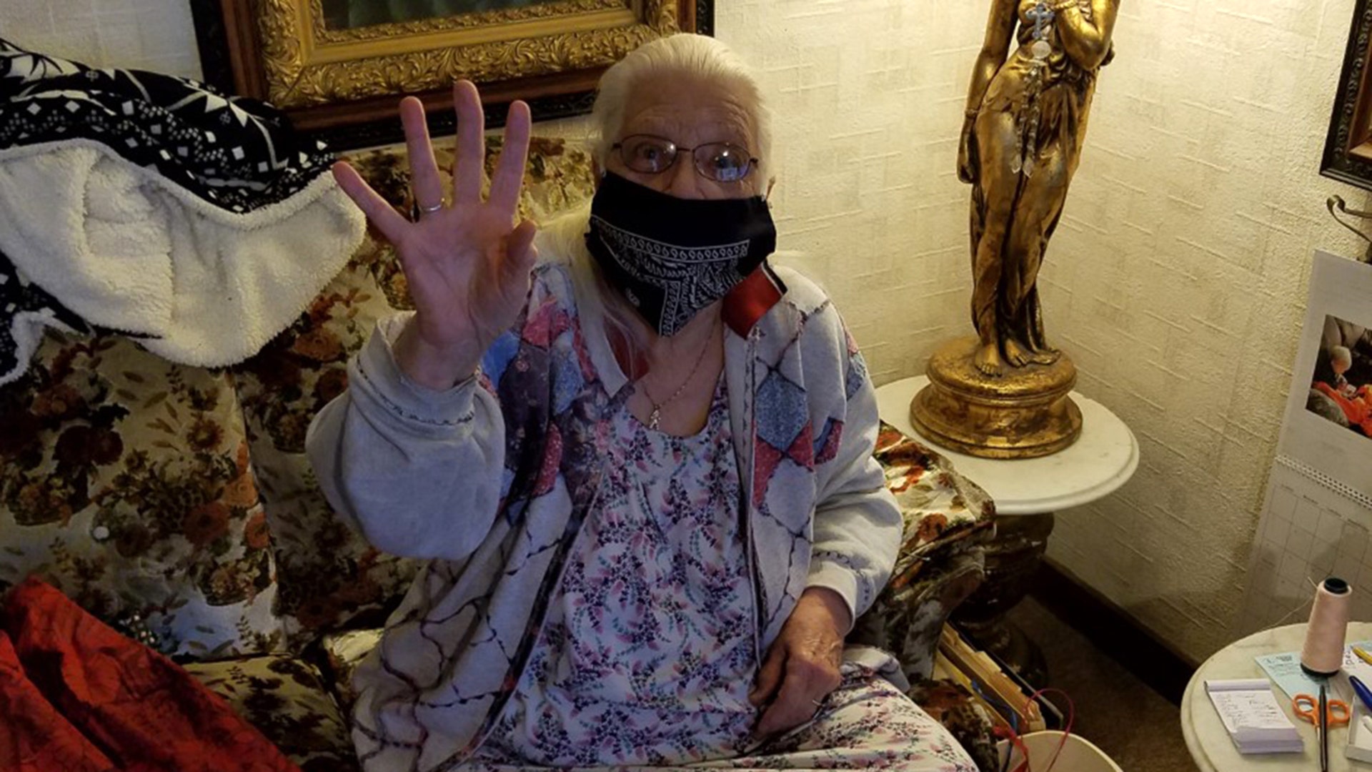 This is my 91 year old mother. Her name is Dee Haas. She is an incredible woman. She is shuttered at home and making masks for her family and local friends in her community. She is a very giving and unselfish person and wanted to help anyway she can. God bless the greatest generation. Still here to serve America when in need.