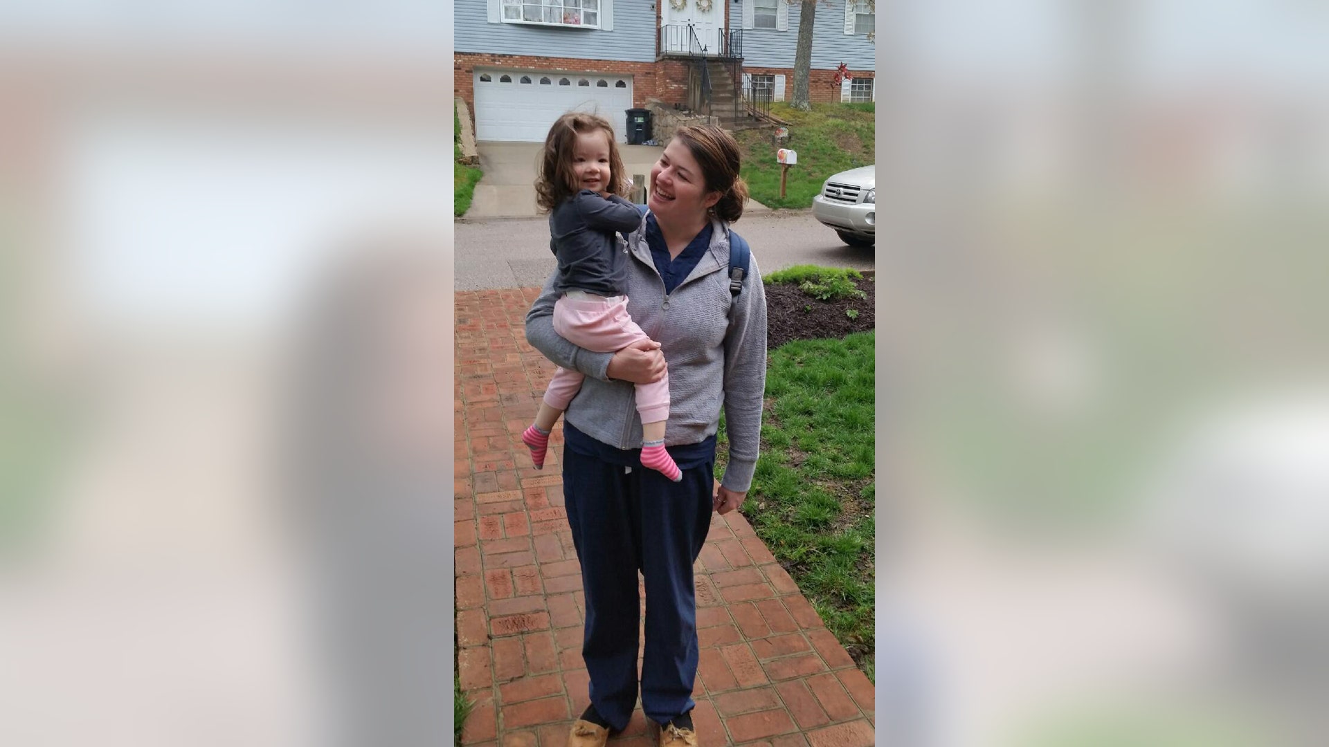 Dr. Allison Holstein, in Charleston, West Virginia, drops off Chloe at her parent’s house early on Monday morning. Dr. Holstein is on her way to work as a Pediatrician at Women’s and Children’s Hospital. Daycare is closed, so grandparents and family members step in where needed. Millions of health care workers are fighting the virus on the front line, while juggling new daycare and family responsibilities.