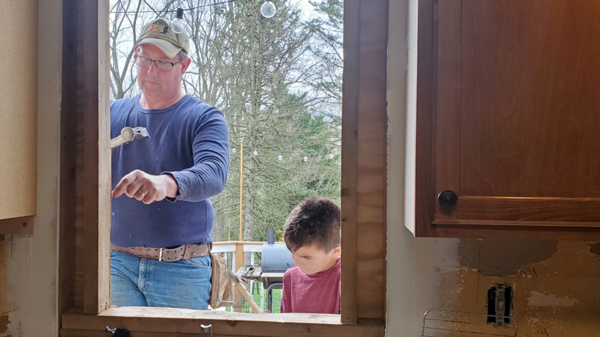 My husband Ken is a self employed contractor and home remodeler but due to the quarantine he cant work. Instead he is giving our son Tripp some building lessons. Best father son time!