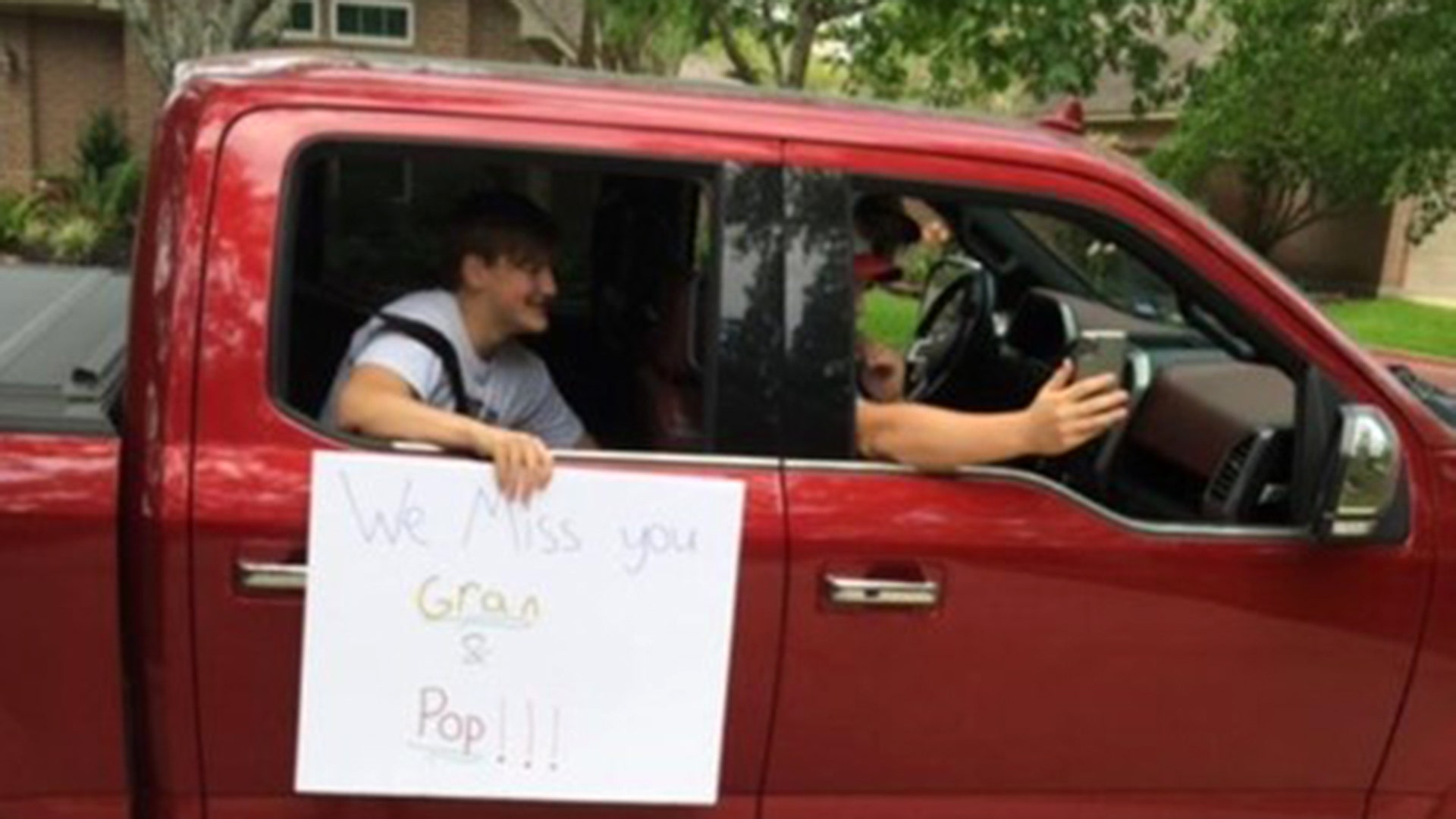 My husband and I are almost 80 yrs old and this is how our grandsons, Peyton, Ben and Nick, lifted our spirits during our isolation. The second picture is our ‘care’ package they left. Love those boys!!!