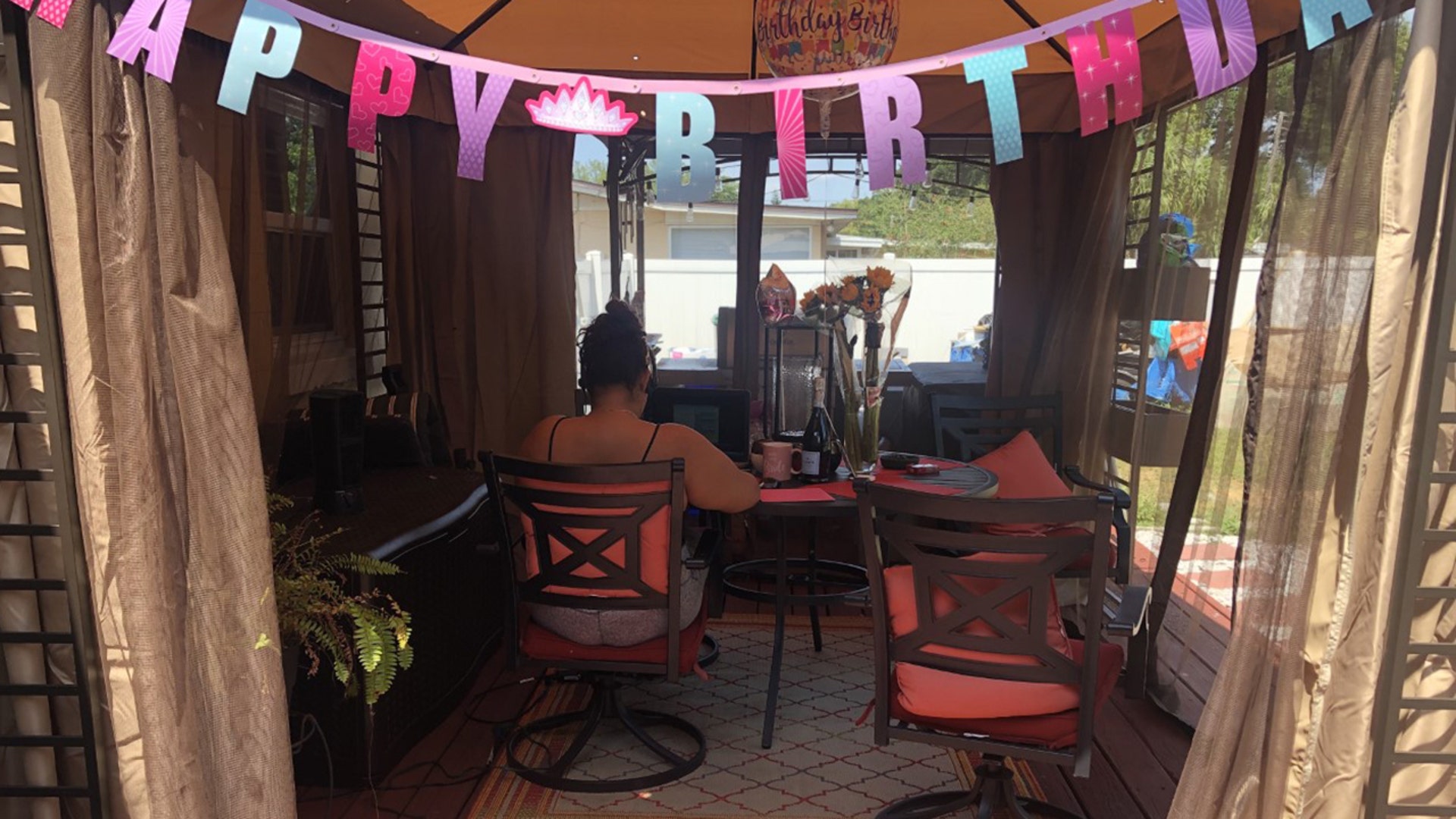 My daughter working from home as a call center operator on her birthday. Janice Stalvey