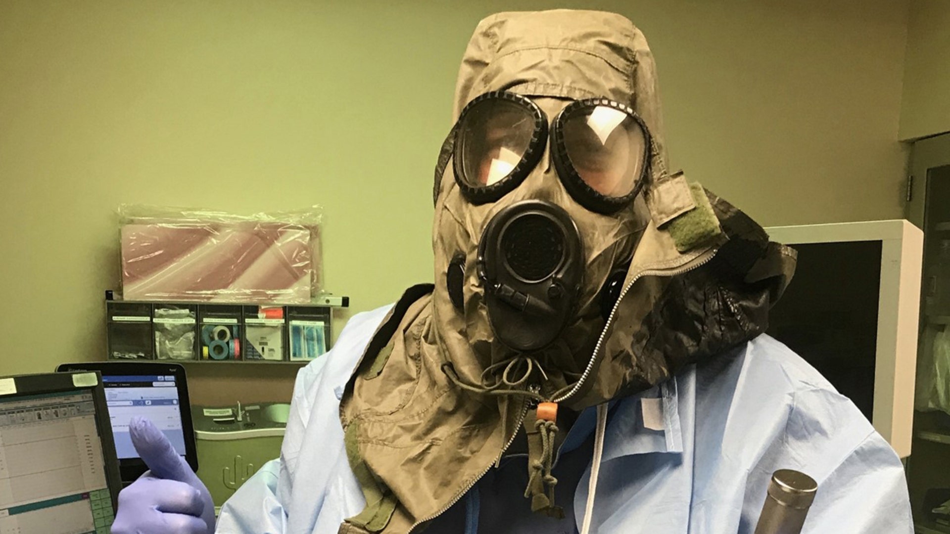 As an anesthesiologist. And since there was such disarray presenting us with PPE I fell back to what I knew. I found the headgear we used in the Army for sale on line. I figured since it worked for nuclear, biological and chemical weapons it was safer than the “bandanas” the CDC said we could use in an emergency. I have utilized it a couple times on routine cases just to test that it was functional, in case I had to use it in an emergency. Luckily it hasn’t come to that point, yet.