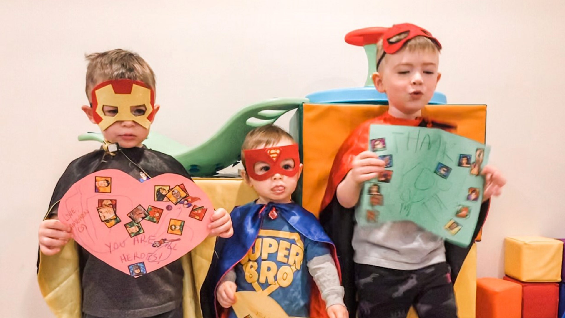 The boys made Thank You cards for health care workers to include in a bag of baby monitors we donated to Holy Name hospital in Teaneck, NJ, to help nurses care for COVID19 patients without breaking the negative pressure in their rooms.
