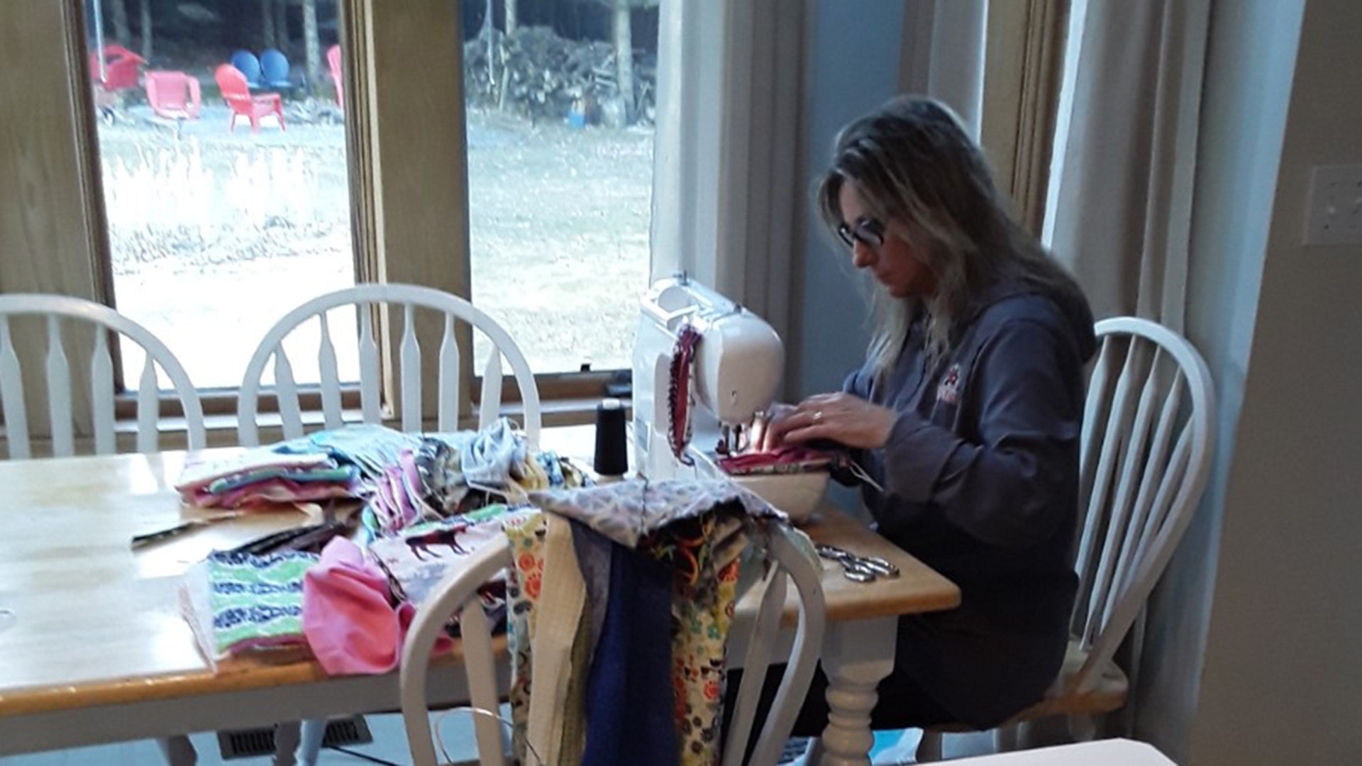 My wife Connie making masks for our community in Alexandria, Mn. Supplying masks through our new "helping hands" community group started on facebook, now over 3000 people helping with delivering groceries for the elderly to supplying masks for our nursing homes, running errands for people and much more.