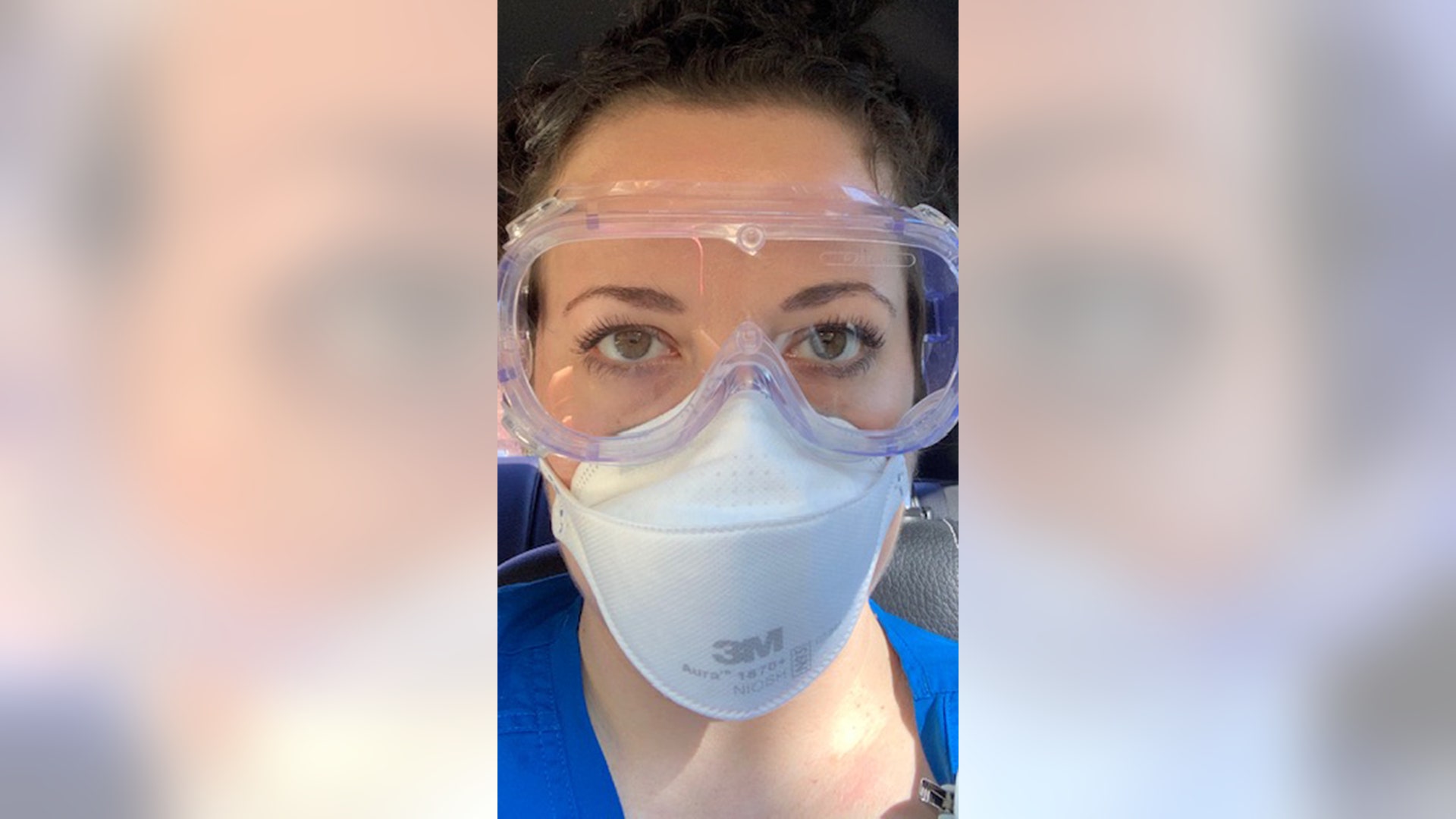 Here I am in my required daily work gear as a home health nurse. To my fellow nurses, stay strong and God bless you! Karen nurse in East Tennessee.