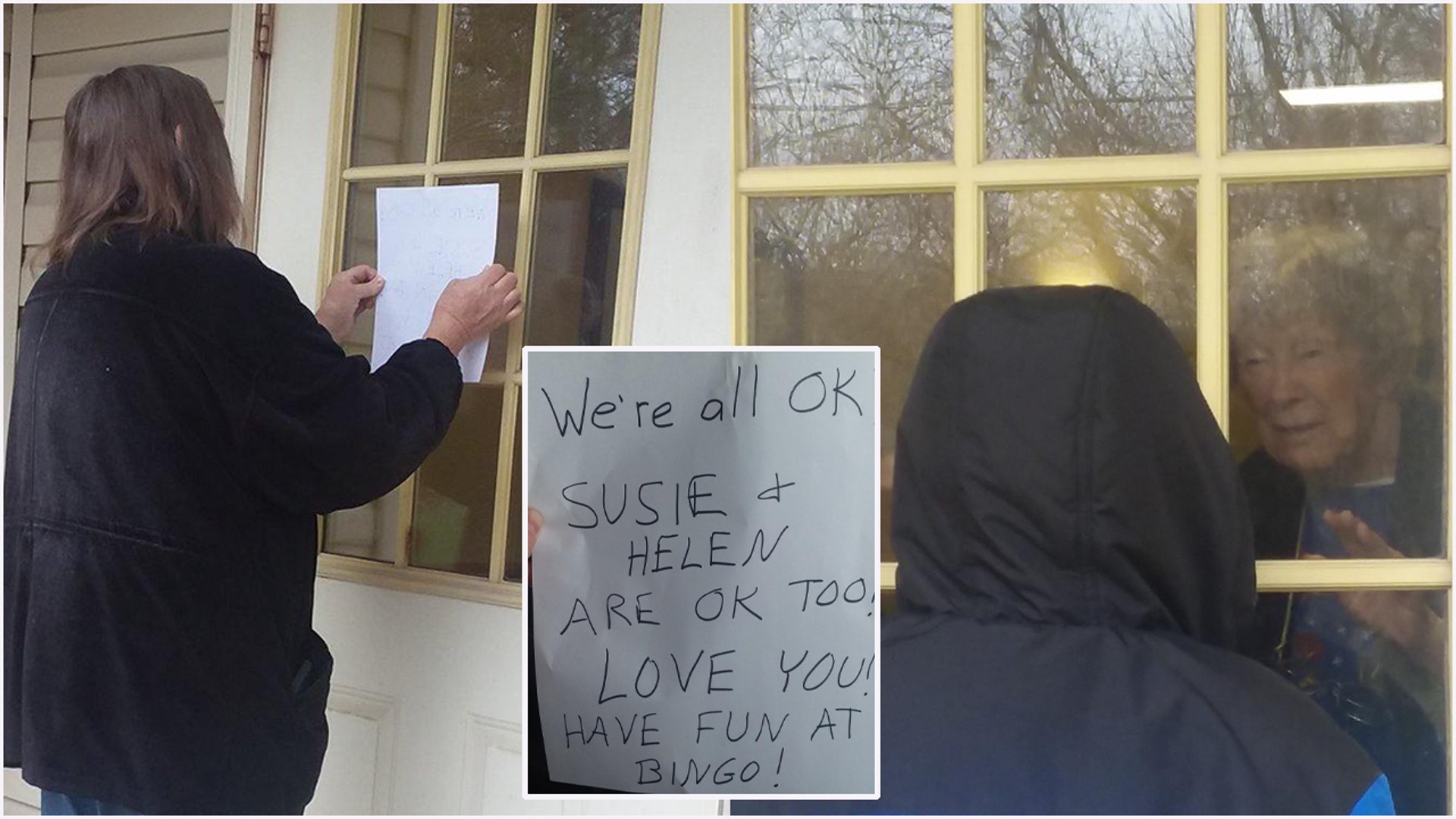 Attached are photos of my sister and her grandson visiting Mom who is in an assisted living facility on lockdown. Location: Beavercreek Ohio. If you would like further details, please call or reply. Regards, Larry S. Burden