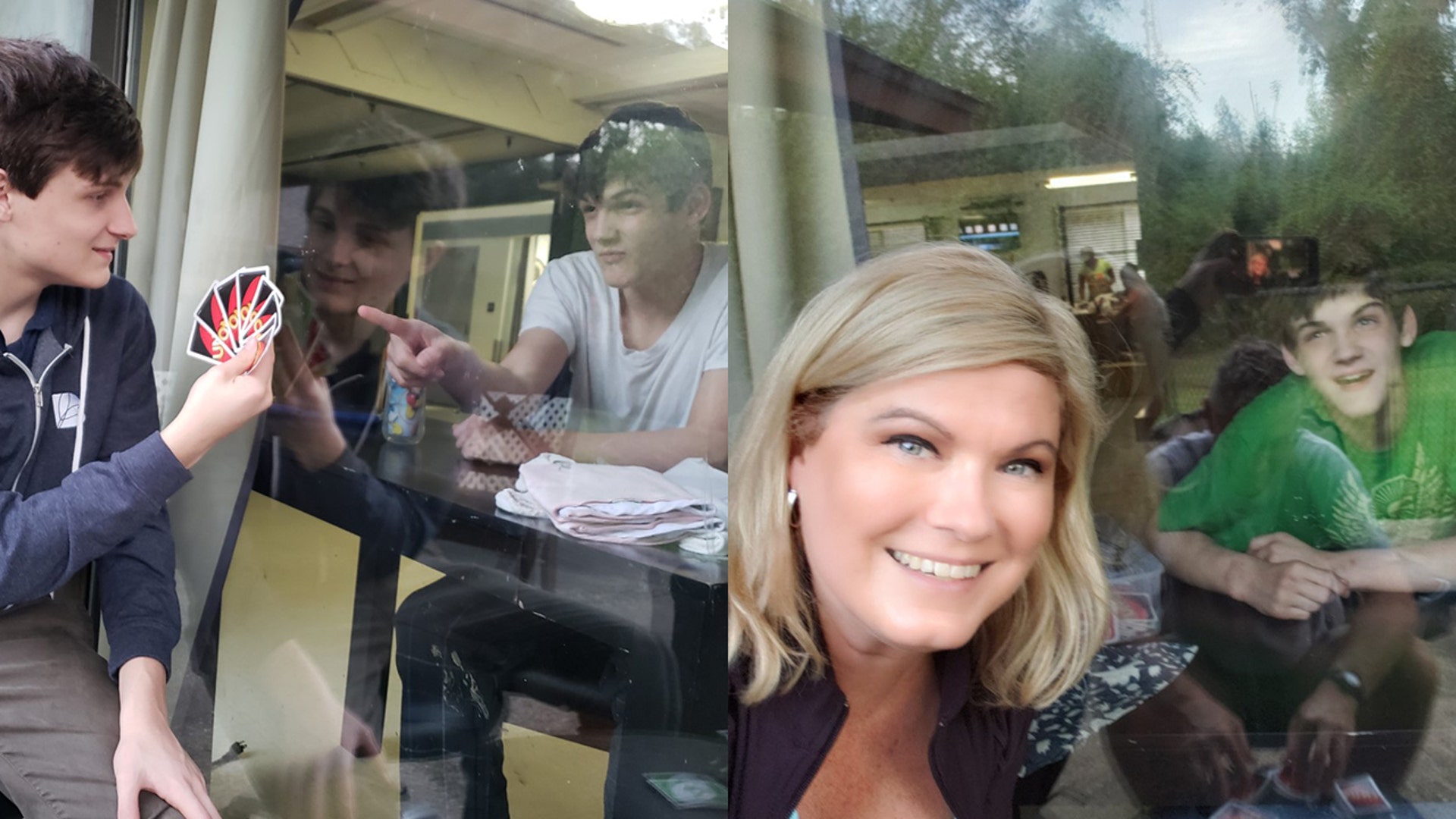 Our son, Andy, with severe special needs that lives in a specialized facility near our home, had to go on a statewide 30-day mandatory lockdown required for all nursing homes, assisted living facilities, etc. We visit him daily through the window and play his favorite game of Uno! Sincerely, Allison and Mike Leatzow and younger brother, Jack