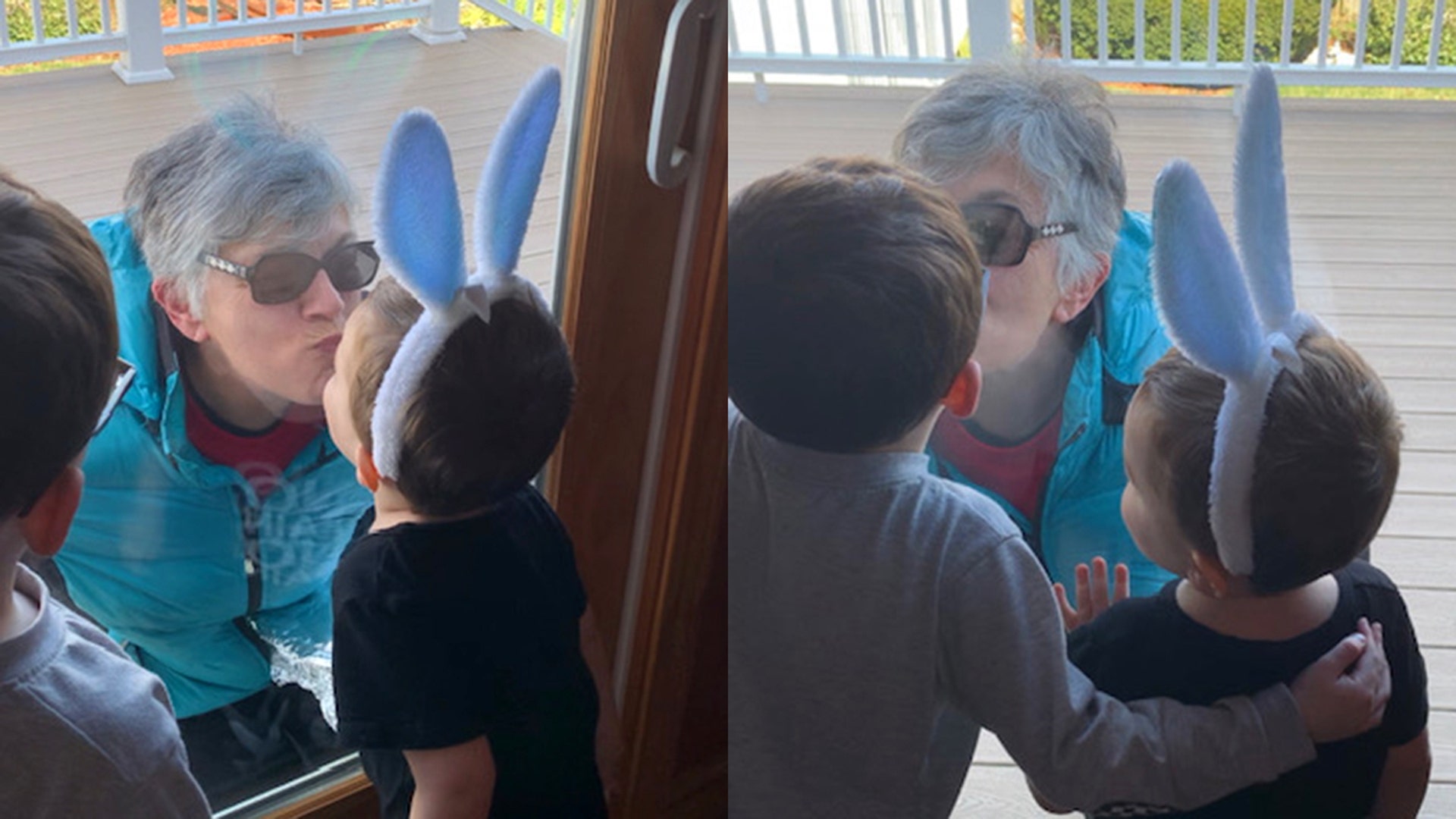 Nani crying because she can’t hold her grandkids Jason and Justin but gives them kisses through the glass.