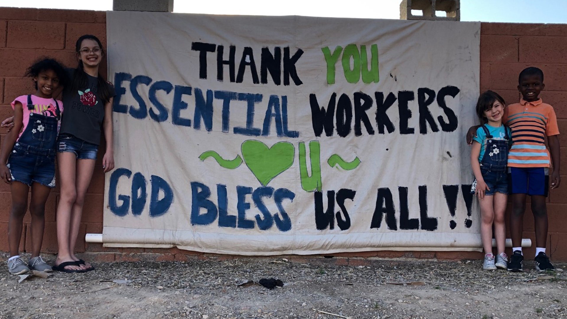 Our grandkids made this banner, we called it their art class. My daughter-in-law and myself have been making masks for a couple weeks when my youngest granddaughter asked if we could make one for her Barbie....so we took it a step further with Barbie and Ken keeping 6 ft. apart, well 6 inches for them, gloves, masks, sanitizer and of course sharing to. Our grandchildren wearing the masks we made. God bless us all.