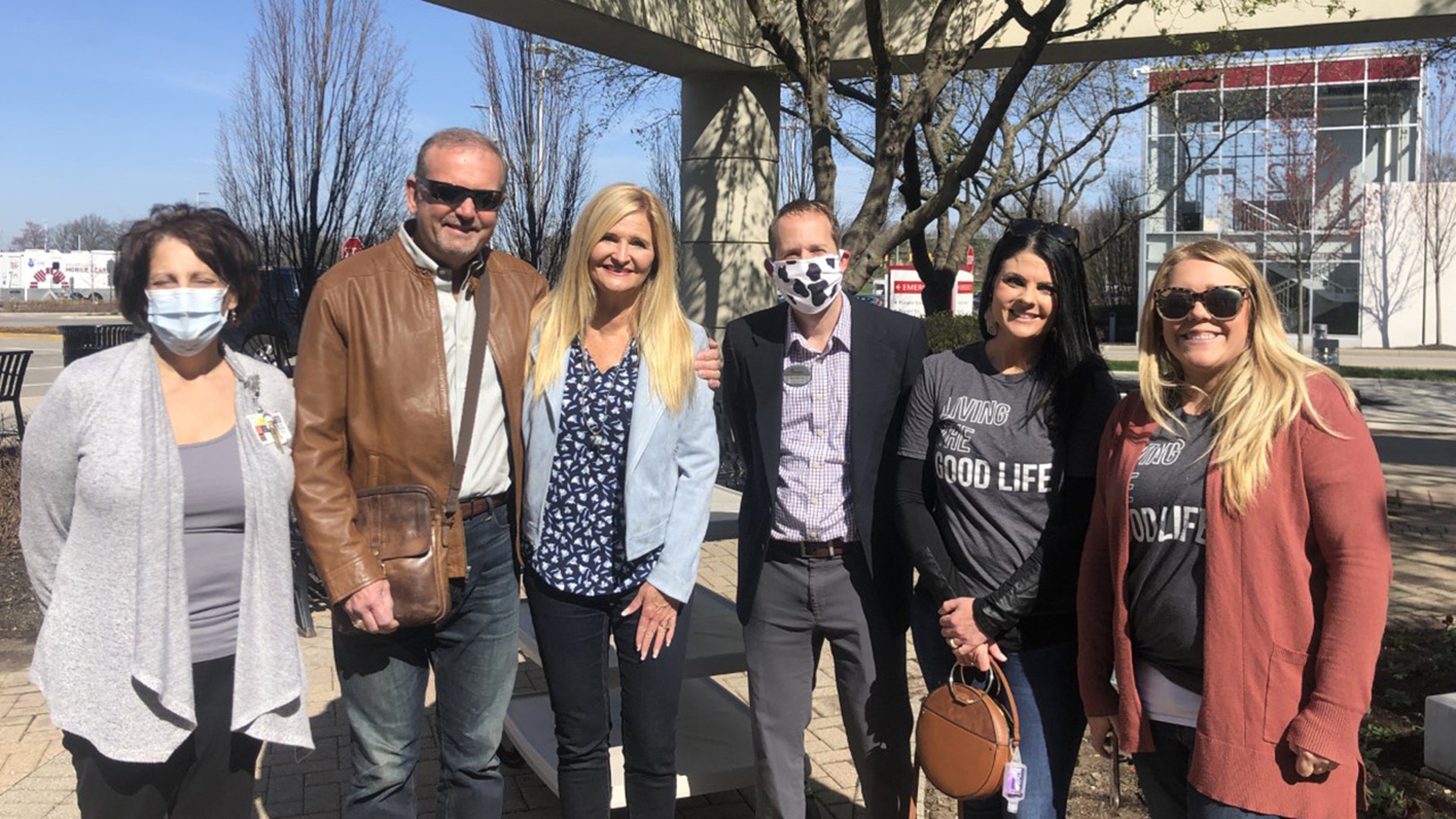 The pastors and staff at Faith Life Church in New Albany, Ohio delivered 1100 sandwiches to two local hospitals and staged an appreciation event from cars in the parking lot. Pictures: Hospital administrator, Pastors, Chik-Fil-A owner and FLC staff
