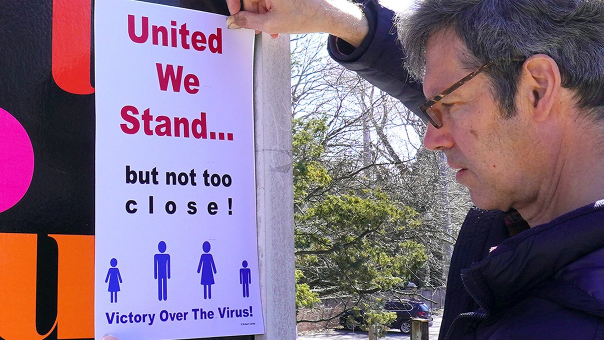 Starting last week, I have been traveling around placing a poster I created that deals with the coronavirus pandemic. I put up copies at local supermarkets, train stations, laundromats, liquor stores, beaches, parks etc. where people can still go. Hope it will help remind people of the extreme importance of social distancing. As Americans we also need to remember “a house divided against itself cannot stand.” Robert Carley Darien, CT 203-559-6140