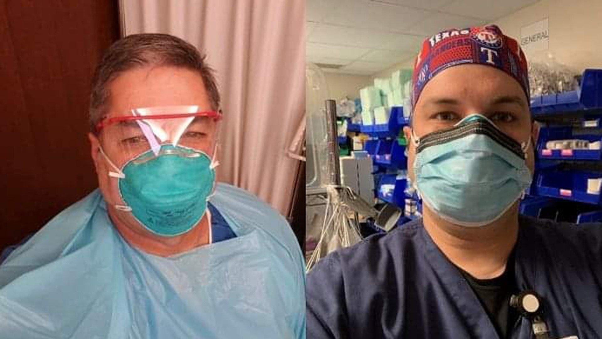 One on left is my husband, Shawn, an ER RN for 26 yrs. One on right is our son, Joshua, working as a Paramedic Tech in his ER, as he finishes his BSN (1+ yr left). Both love working ER, and both love taking care of their patients at their hospitals (different towns &amp; counties). They have both taken care of COVID patients in their ERs. Shawn is finishing quarantine as our 2nd son flew home from his #mormonmission and both have been quarantined. While being home, my husband has missed working, and goes back this week. He keeps us updated on the statistics daily. Joshua is married with 2 little boys. He is doing everything he can to stay virus-free. Both Texas counties have over 40 positive cases so far. Please pray for them, and all emergency workers. I am proud of my guys