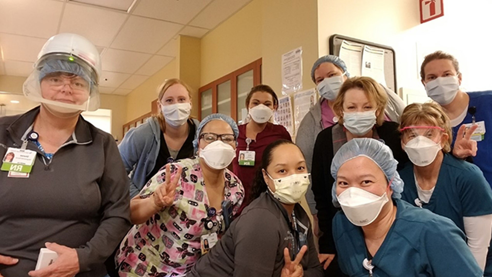 Dear Fox news staff, Here is my front line nursing staff at Harrison Hospital in Bremerton, WA. Our unit was an acute care med/surgical floor specializing in respiratory care, but early last month we were turned into the COVID floor. All our patients either have confirmed COVID or are being tested (so treated as if they have it) so we are caring for them in full respiratory isolation rooms with PPE. I am the charge nurse on the night shift and I see the dedication in my staff every night as they don their respiratory protection and put their own fears aside to care for these patients. We are simply doing our jobs during this crazy time but since you asked for pictures, I thought I'd share my staff with you as I'm really proud of them all. Stay safe out there. Regards, Susan Herington RN. Susan Herington Wed 4/1/2020 8:48 PM