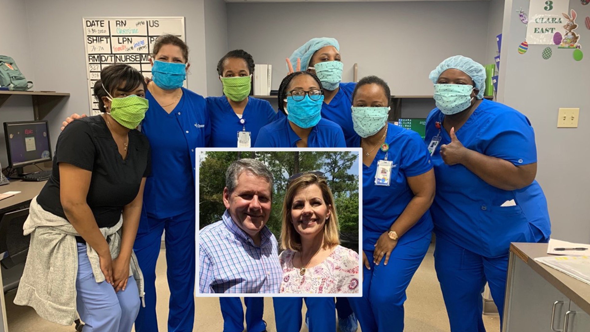 Attached is a photo of my sister Tina Coulon and her husband Mark with some of examples of the dozens and dozens of mask she sews for the health care workers of New Orleans. While she continues to work and care for our 87 year old mother she still finds time to sew these lifesaving mask so desperately needed in the hard hit New Orleans area! Sometimes sewing until the late hours of the morning. The group of nurses above were so thankful to receive the mask they sent her a thankyou photo of them wearing. The situation is tough and they were running out of mask that might make the difference between life and death. I am so proud of her and how one person can make a “LIFE SAVING DIFFERNCE”! It is my hope that by sharing Her story it can help inspire people to do the same, that we are a nation of caring and even in tough times we can inspire and care for our fellow Americans! Sincerely a proud brother, Michael Vathy