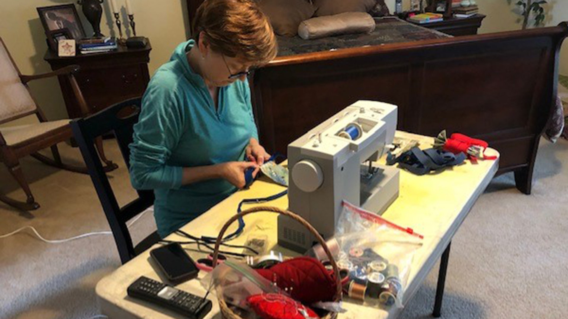 This is a picture of Terri Simpson who has spent countless hours over the past two weeks making cloth masks for first responders, hospital staff, and armed forces while supporting our local Boy Scout Troop 777. At the same time she is homeschooling our son. She’s a champ! David Simpson