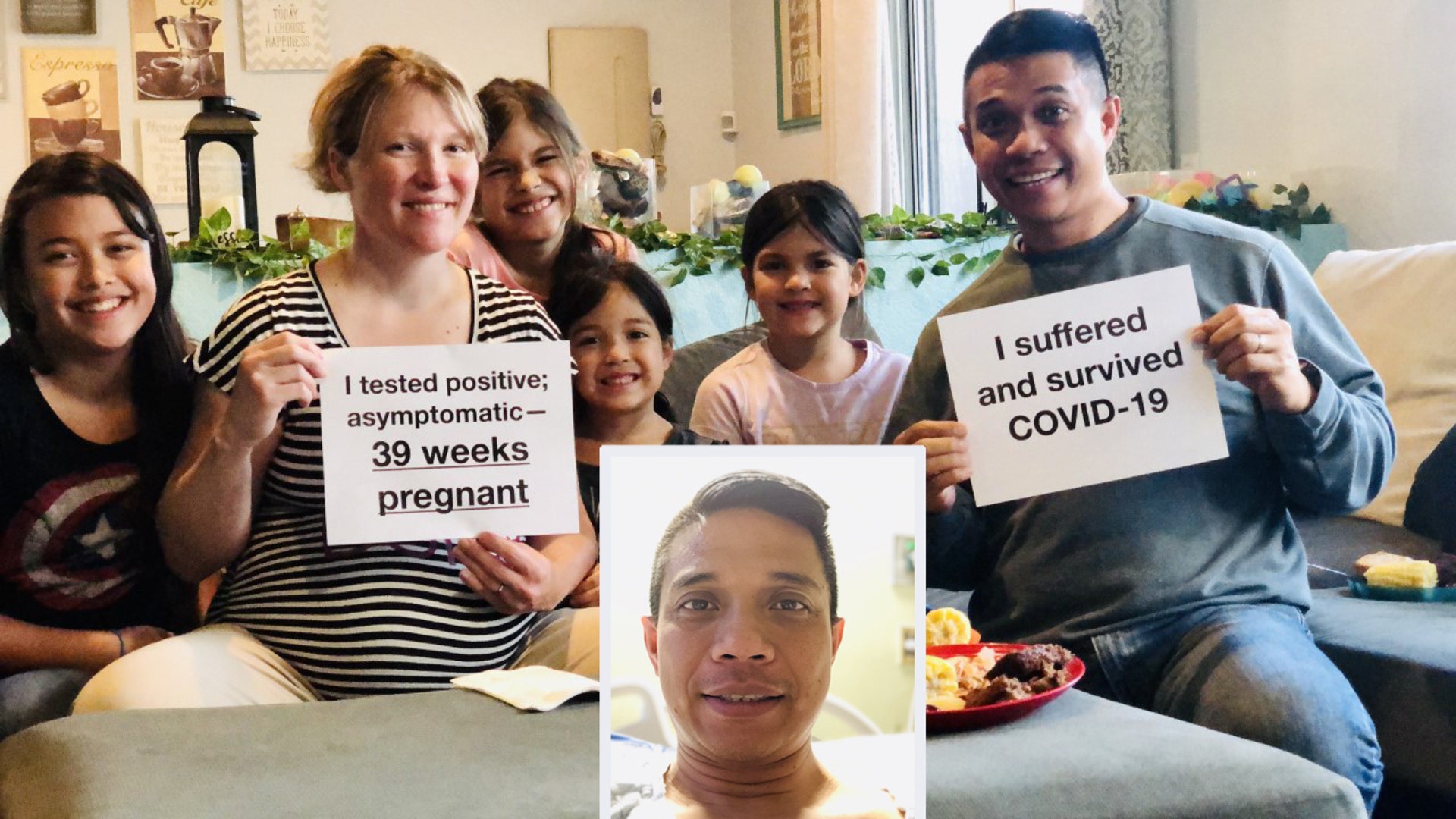 I'm a father of 4 daughters. Former Hospital Corpsman in the Navy, current Chaplain in the Army Reserves and Pastor of Riverside Baptist Church in Southern California. I suffered and survived COVID-19. My wife who is 39 weeks pregnant also tested positive but has remained asymptomatic. Our 4 daughters, undoubtedly have been exposed, but I'm so thankful to God they have remained asymptomatic as well. God is glorified! Please see photos attached. -- Christian Torres