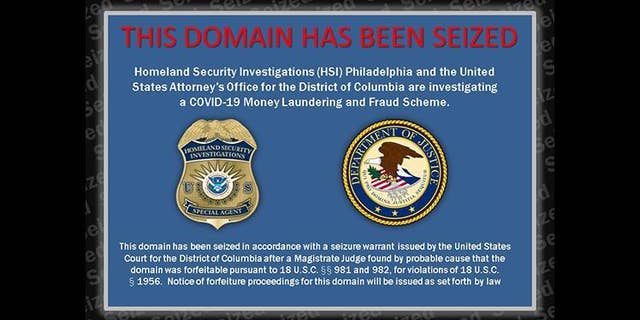 A domain has been seized for its alleged involvement in a COVID-19 money laundering and fraud scheme. 