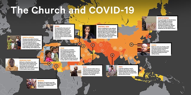Open Doors' graphic showing the countries where persecuted Christians are being especially hard hit amid the coronavirus pandemic.
