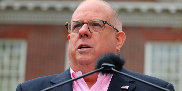 Hogan speaks at a news conference at the Maryland State House on April 17, 2020, in Annapolis, Md. (AP Photo/Brian Witte)