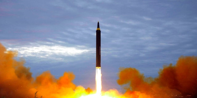 A photo distributed on Aug. 30, 2017, by the North Korean government shows what was said to be the test launch of a Hwasong-12 intermediate-range missile in Pyongyang, North Korea. (Korean Central News Agency/Korea News Service via AP, File)