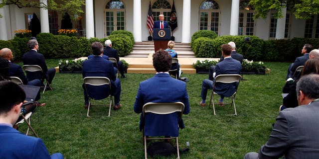 President Donald Trump speaks about the coronavirus in the Rose Garden of the White House, Tuesday, April 14, 2020, in Washington. (AP Photo/Alex Brandon)