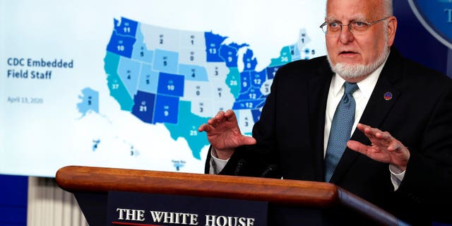 Dr. Robert Redfield, former director of the Centers for Disease Control and Prevention, speaks about the coronavirus in the James Brady Press Briefing Room of the White House, Friday, April 17, 2020, in Washington. (AP Photo/Alex Brandon)