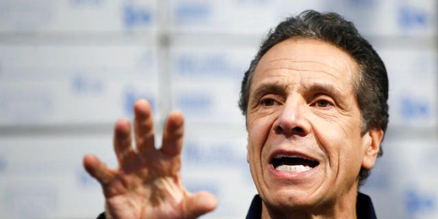 In this March 24, 2020, file photo, New York Gov. Andrew Cuomo speaks during a news conference at the Jacob Javits Center in New York. 
