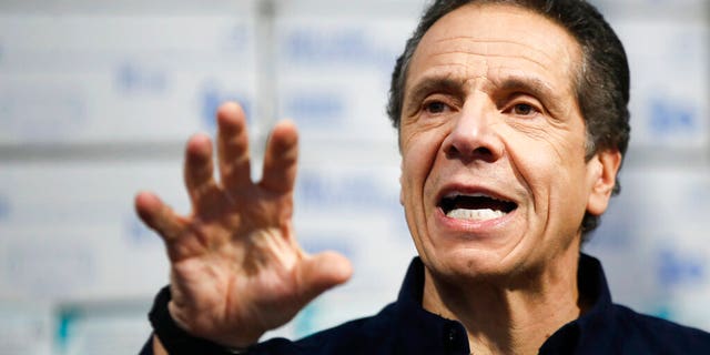 In this March 24, 2020, file photo, New York Gov. Andrew Cuomo speaks during a news conference at the Jacob Javits Center in New York.