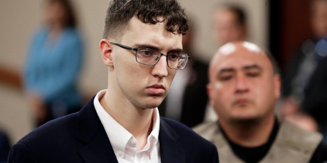 El Paso Walmart mass shooter Patrick Crusius is arraigned in the 409th state District Court in El Paso, Texas, with Judge Sam Medrano presiding last October. (Mark Lambie/The El Paso Times via AP, Pool)