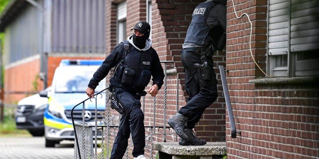 Special police investigates the Hezbollah linked Imam Mahdi center in Muenster, western Germany, Thursday, April 30, 2020.