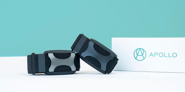 The Apollo device, pictured above, works by delivering low-frequency vibrations to the skin that calm the nervous system.