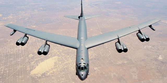 A B-52 Stratofortress assigned to the 307th Bomb Wing, Barksdale Air Force Base, La., approaches the refueling boom of a KC-135 Stratotanker from the 931st Air Refueling Group, McConnell Air Force Base.