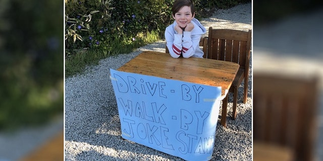 The joke stand started April 14, with Kelsea posting on social media to alert friends, family and neighbors to stop by and listen to Callaghan recite his punchlines.