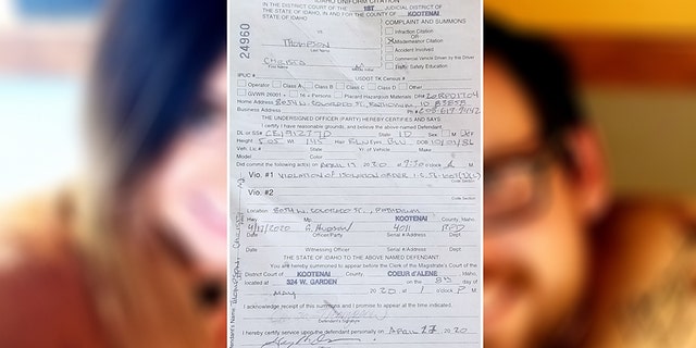 Summons issued to Christa Thompson charging her with holding a yard sale in violation of Idaho's coronavirus stay at home order.