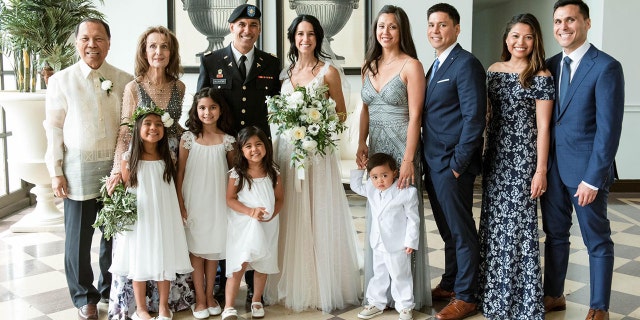 Dr. Bulauitan's family that carried him through this ordeal. Left to right: Dr. Manuel C Bulauitan Sr., Ekaterini Bulauitan (wife), Maj Dr. Constantine Bulauitan (oldest son), Danielle Bulauitan (wife), Leah Bulauitan (wife of Philippe Bulauitan), Dr. Philippe Bulauitan (middle son), Dr. Tida Lam (wife of Manuel Bulauitan), Dr. Manuel Bulauitan Jr (youngest son) In front grandkids left to right: Katerina, Sophia, Eleni and Mattheus