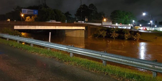 Flash flooding was reported in Hattiesburg, Miss. due to the severe storms.