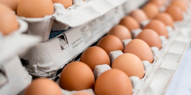 Crates of eggs at farmers market.