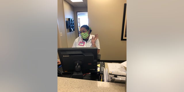 Health care worker wears masks provided by 'Sewing Masks for Atlanta hospitals'