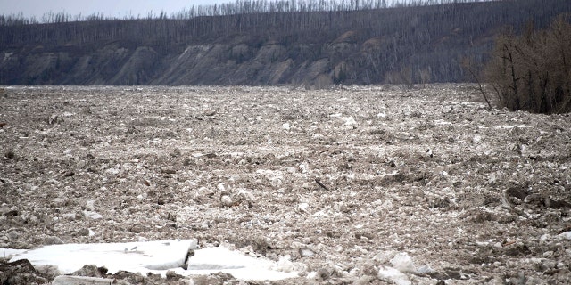 Ice on the Athabasca River near Fort McMurray, Alberta on Monday, April 27, 2020.
