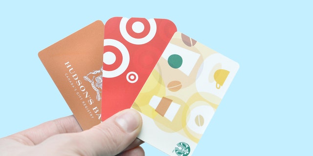 Gift cards to Hudson's Bay, Target and Starbucks.