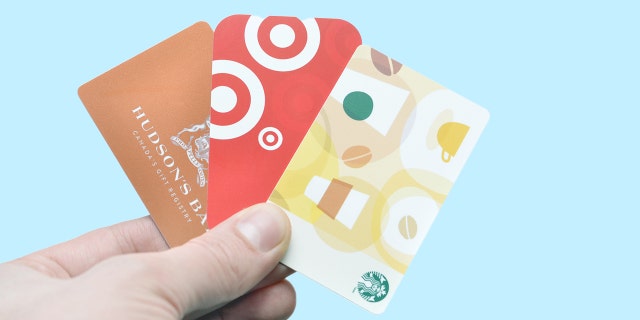 Gift cards to Hudson's Bay, Target and Starbucks.