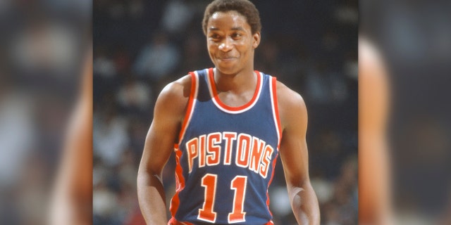 Isiah Thomas #11 of the Detroit Pistons during an NBA basketball game in 1982 at The Capital Centre in Landover, Maryland. Thomas played for the Pistons from 1981-94. (Photo by Focus on Sport/Getty Images)