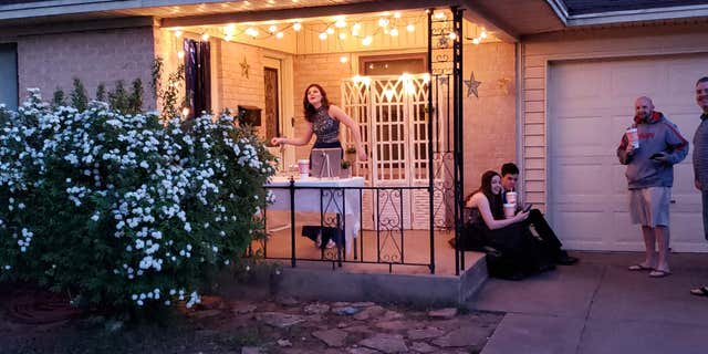 The family spruced up the outdoor space with household décor, stars and festive lights.