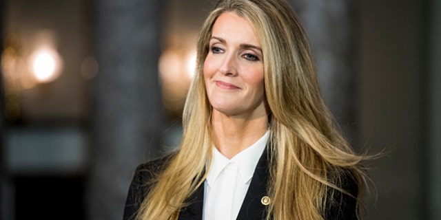UNITED STATES - JANUARY 6: Sen. Kelly Loeffler, R-Ga., waits for Vice President Mike Pence to arrive for her swear-in reenactment for the cameras in the Capitol on Monday, Jan. 6, 2020. (Photo By Bill Clark/CQ-Roll Call, Inc via Getty Images)