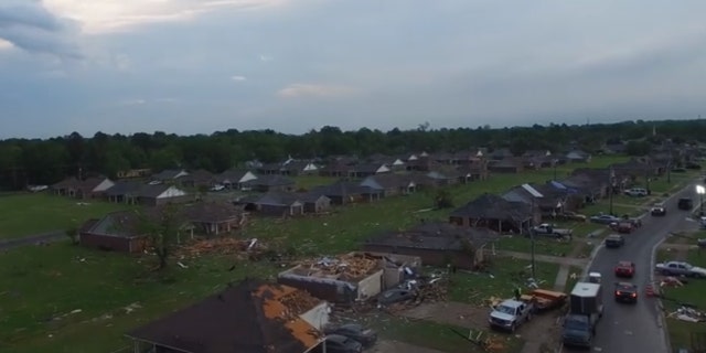 Drone video from the Monroe Fire Department showed several homes completely destroyed by a tornado, with roofs ripped completely off.