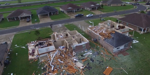 Drone video from the Monroe Fire Department showed several homes completely destroyed by a tornado, with roofs ripped complete off.
