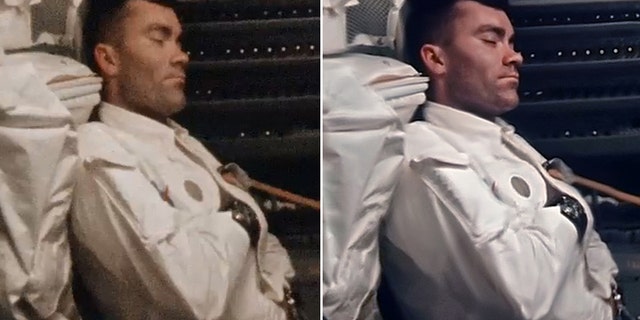 Before-and-after images of napping astronaut Fred Haise.