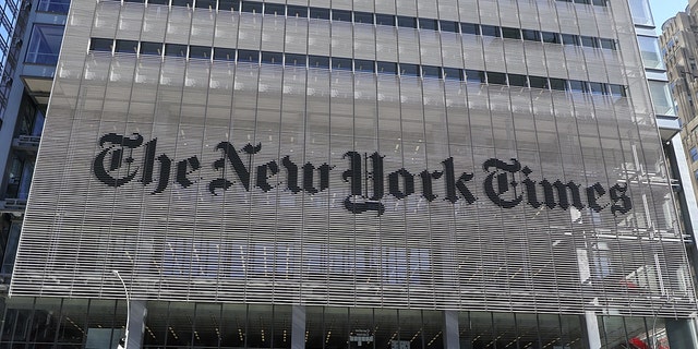The facade of the New York Times headquarters in New York City, March 9, 2020. Photo by Gary Hershorn
