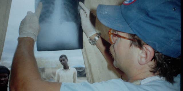 Dr. Bruce Becker working at the Walda refugee camp.